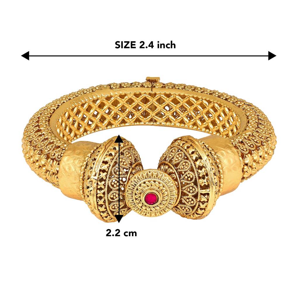 Gold Plated Thick Single Piece Openable Kadaa Bangle Traditional Gokhru Jewellery For Women : PF74B137-S1-4