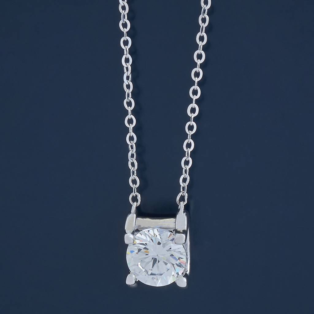 Kushal'S Fashion Jewellery White Rhodium-Plated Zircon Party 92.5 Sterling Silver Pendant Chain-176708 : 423626