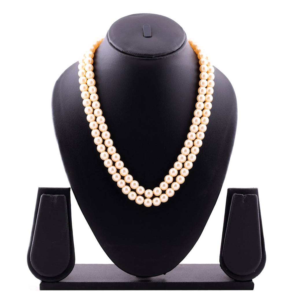 Estele Gold Plated Elegant & Refined Double Line Creamy Pearl Necklace For Women : 9969-IG-NKNK