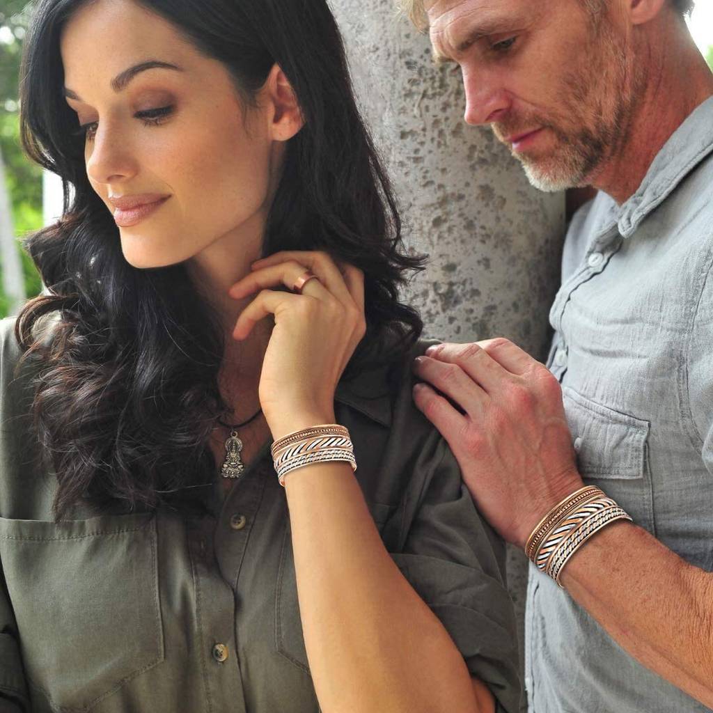 Indian Three Metal Copper Brass Peace Healing Chakra Yoga Meditation Mantra Jewellery Adjustable Cuff Bracelet G : PF-CB-S3-01