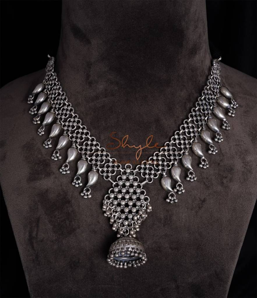 Tattva Intricate Jali Jhumka Drop Statement Necklace : SN1066-3