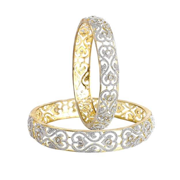 Gehena By Estele Fashion Jewelry Bangles For Women: Classic Gold & Rhodium Plated Size Bangles Set Wit : OSAK002-2TNWE26BANGLE