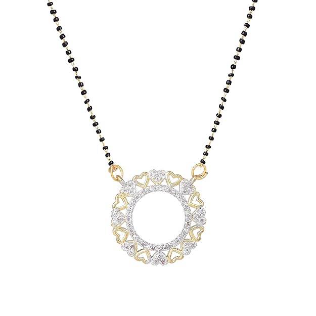 Gold & Rhodium Plated Luminous Circular Pendant Mangalsutra Chain With Black Beads & White Crystals For W : OSAKMS010-2TNWENK