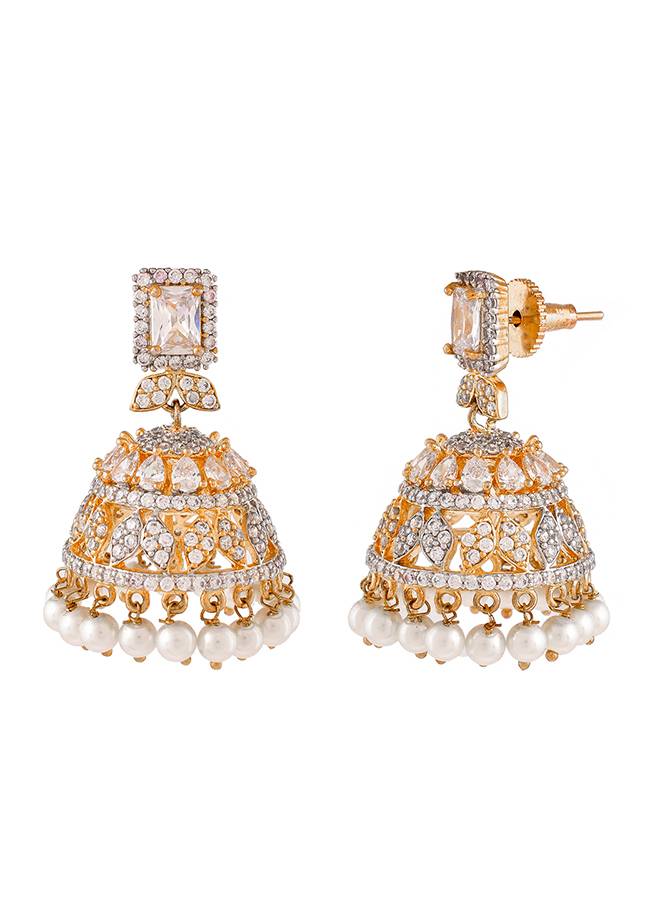 Sparkling Elegance Zirconia Two Tone Plated Jhumki Earrings : 8905124508062