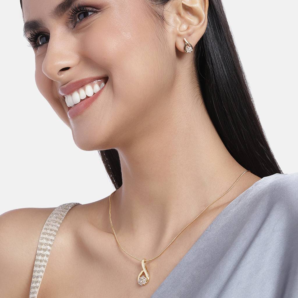 Estele Gold Plated Cz Jasmine Flower Designer Necklace Set For Women : AD-306NKER