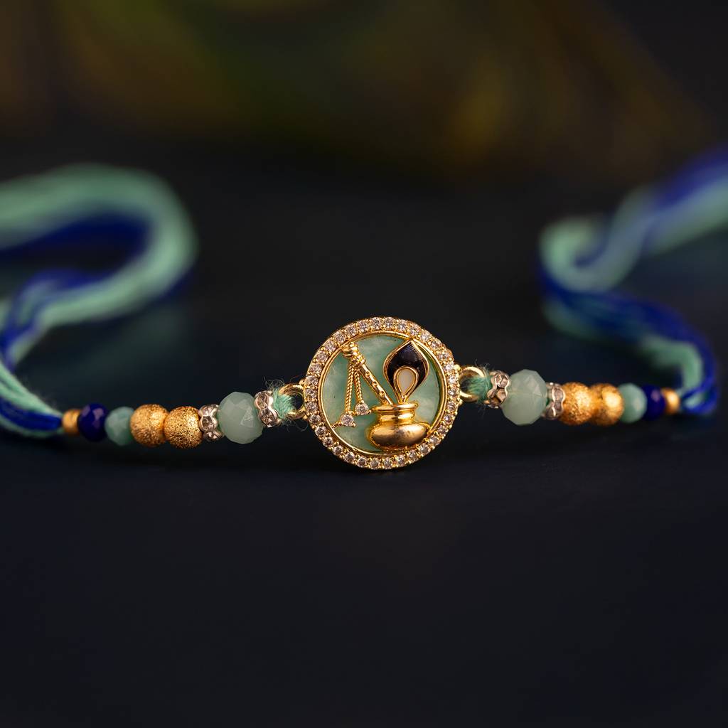 Lord Krishna Matki Divine American Diamond Rakhi For Brother : 8905124562033