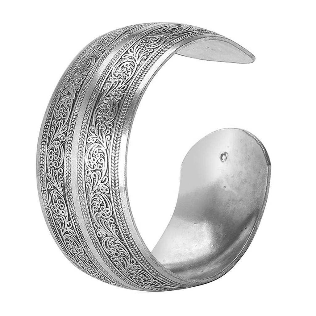 Silver Plated Cuff Style Bracelet Floral Engraved Stylish Fashion Occasion Jewellery For Women & Girls : PX9B138