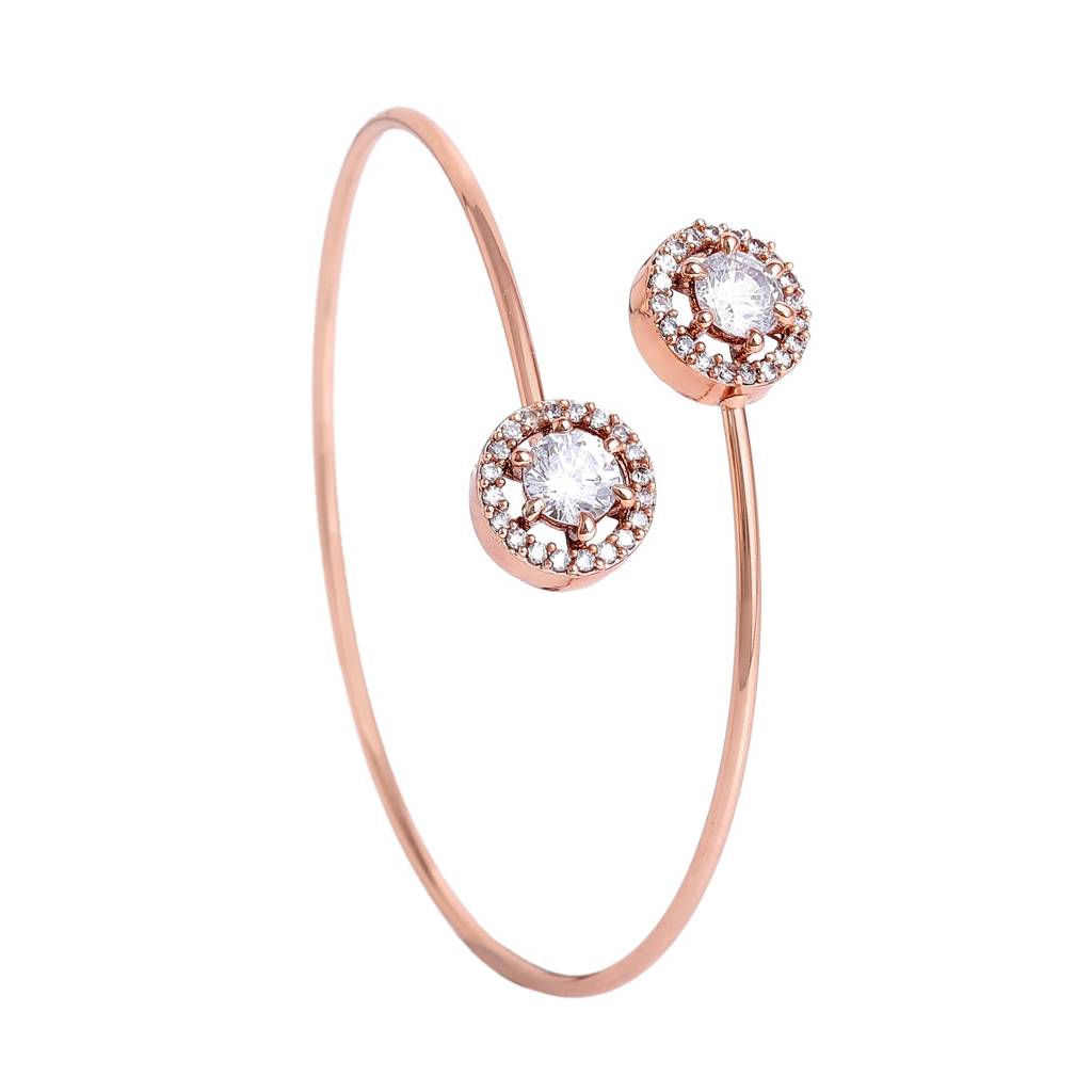 Estele Rosegold Plated Fashionable Circle Motif Cuff Kada Bracelet With White Sparkling Diamonds For Girls And : AD-090-RGWEBR