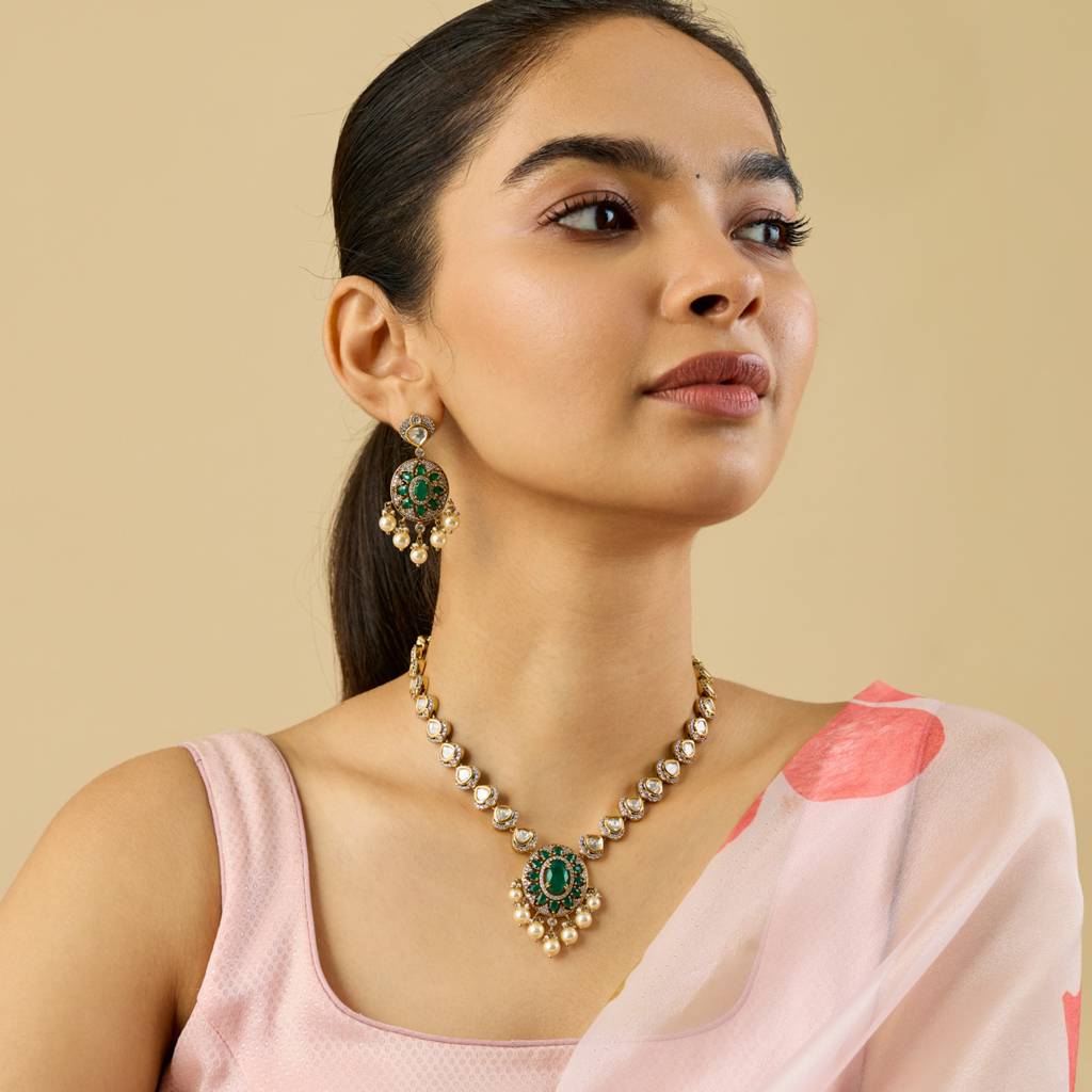 Kushal'S Fashion Jewellery Green Victorian-Plated Ethnic Kundan Jewellery Set -441230 : 441230