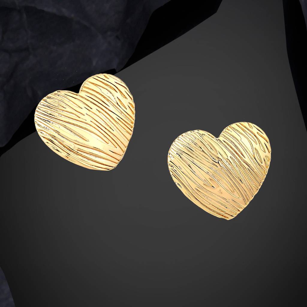 Estele Gold Plated Heart Shaped Sophisticated Demifine Stud Earrings For Girls And Women : 803705-YLER
