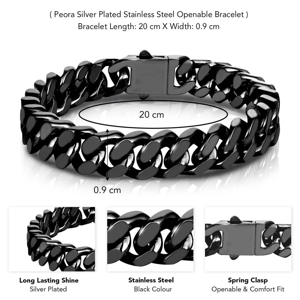 Stainless Steel Metal Black Bracelet Stylish Openable Fancy Design Jewellery Gift For Men Boys : PX5SB73B