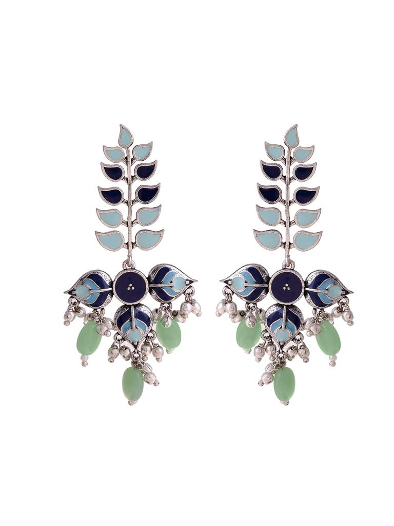 Bagh E Fiza Leaves Long Drop Earrings : 8907617929439