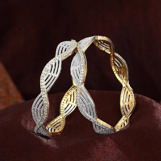 Gehena By Estele Fashion Jewelry Bangles For Women: Gold & Rhodium Plated Size Bangles With Shining Wh : OSAK004-2TNWE24BANGLE