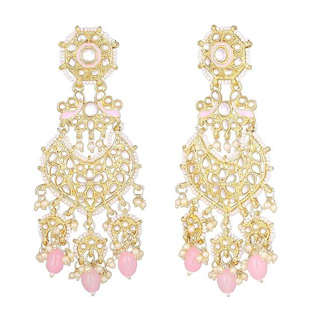 Estele Gold Plated Gorgeous Gehena Drop Earrings With Mint Pink Beads For Women : PJ-015-IGMPER