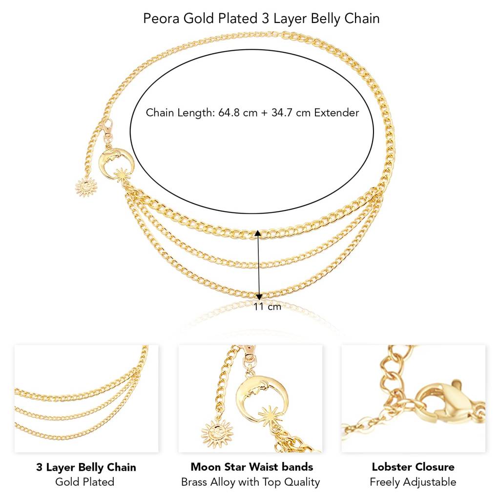 Gold Plated Ethnic 3 Layer Belly Chain Kamarbandh Multilayer Waist Chain Dress Belt Beach Jewellery For Women : PX8BCH006G