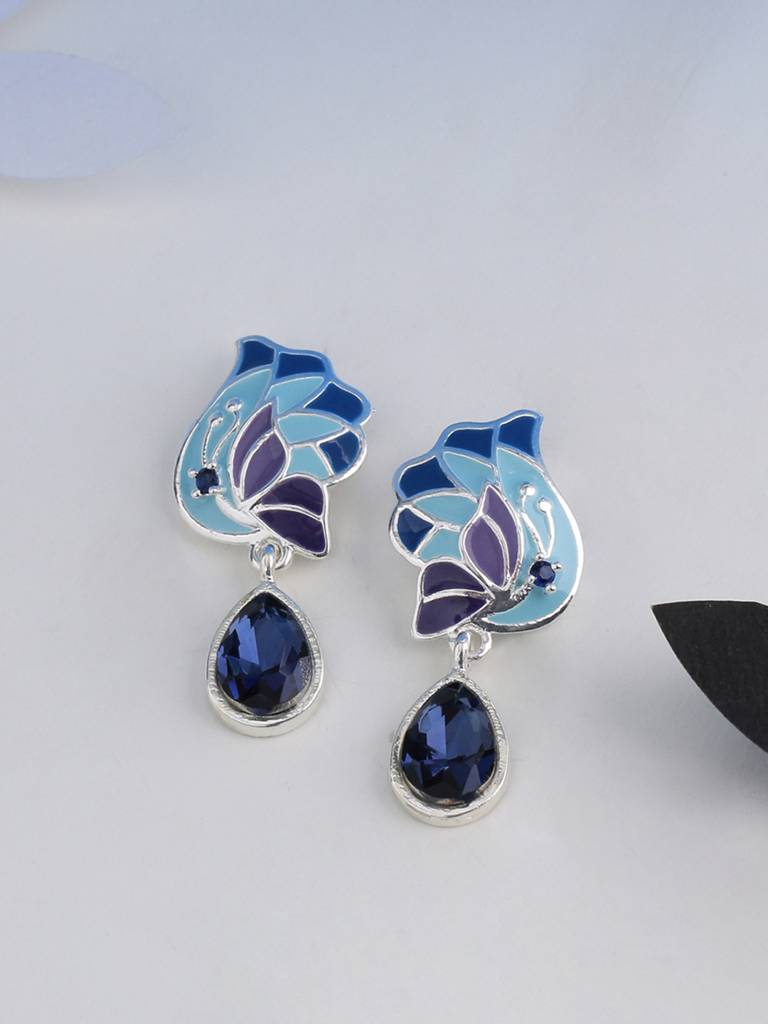 Butterfly Dew Drop Blue Earrings : 8905124049800