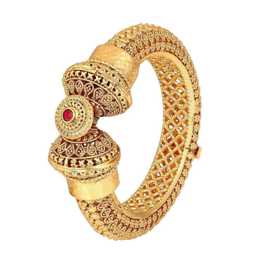 Gold Plated Thick Single Piece Openable Kadaa Bangle Traditional Gokhru Jewellery For Women : PF74B137-S1-4