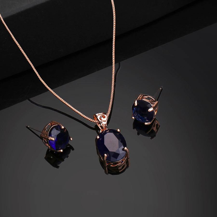 Estele Rose Gold Plated Cz Elegant Designer Pendant Set With Blue Stones For Women : AD-756-RGBLPDER