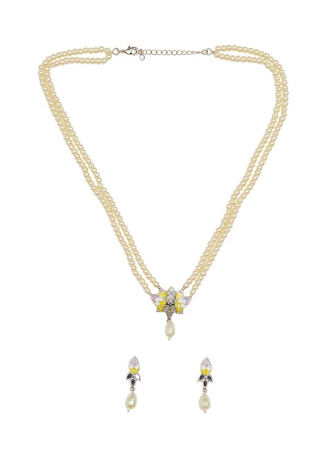 Festive Hues Filigree Faux Pearls Adorned Silver Oxidised Jewellery Set : 8905124458824