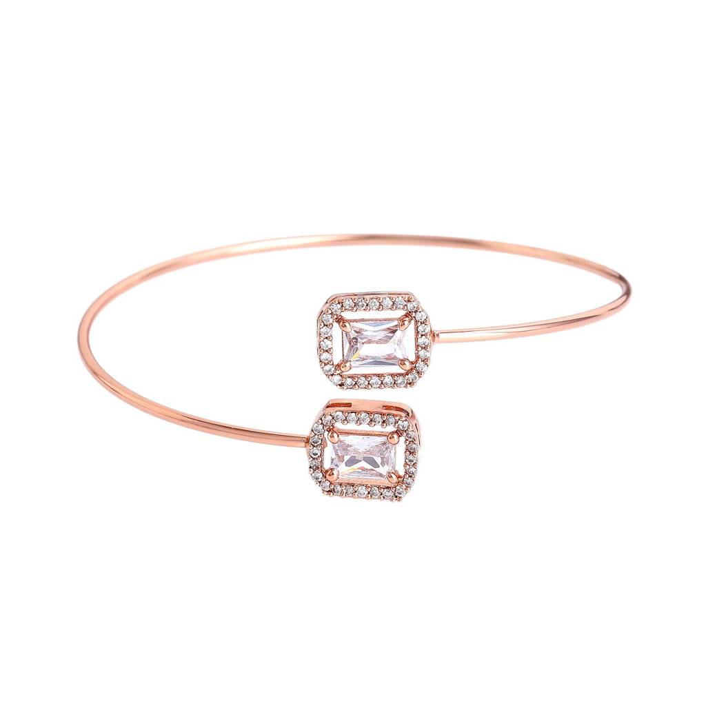 Estele Rosegold Plated Gleaming White American Diamonds Adorned Square Design Lightweight Cuff Kada Bracelet F : AD-091-RGWEBR