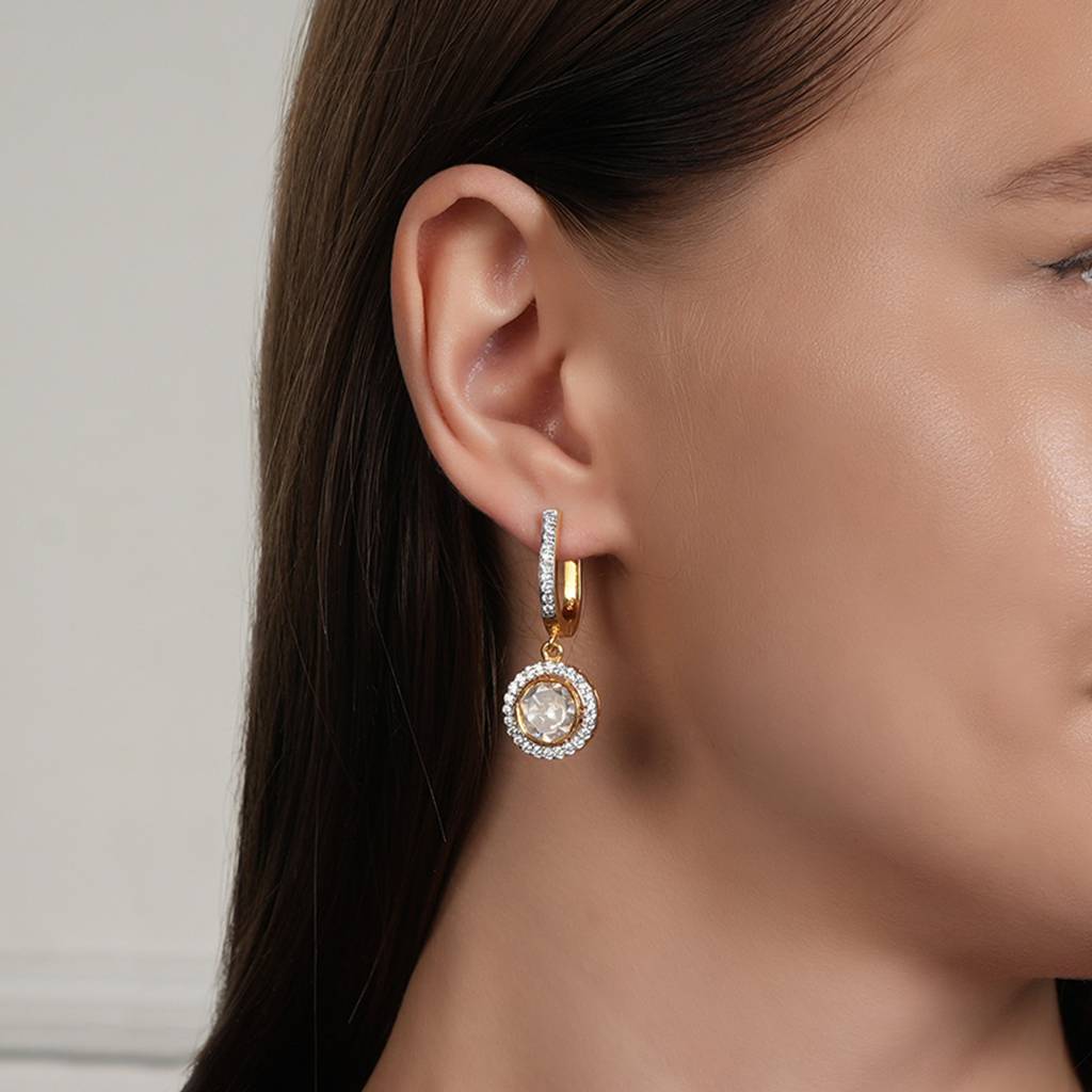 Classic Moissanite Drop Huggie Earrings : SSE873