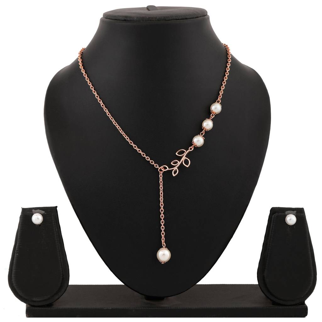 Estele Rose Gold Plated Beautiful Necklace Set With Pearls For Women : 9675-RGNKER