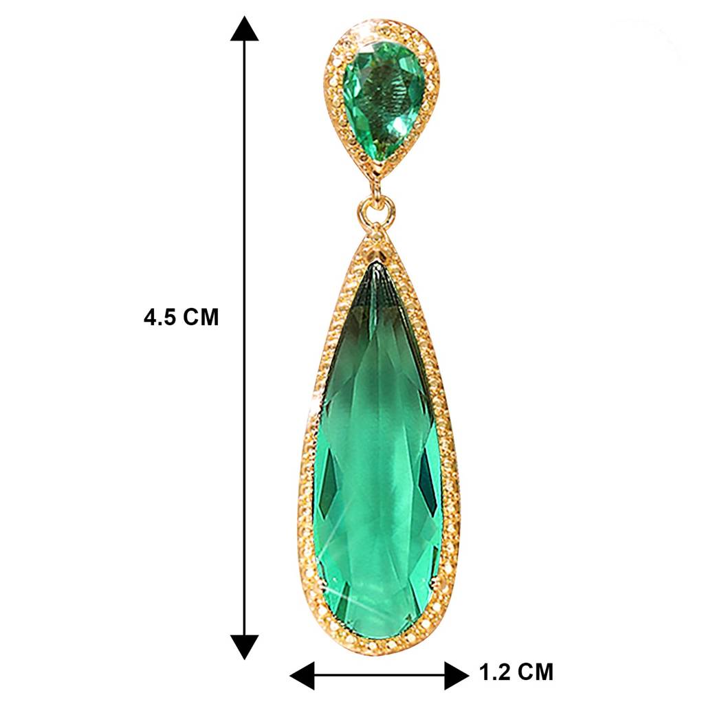 Crystal Studded Gold Plated Dangle Earrings Fashion Wear Stylish Jewellery Gift For Girls & Women (Px8E78Grn) : PX8E78GRN