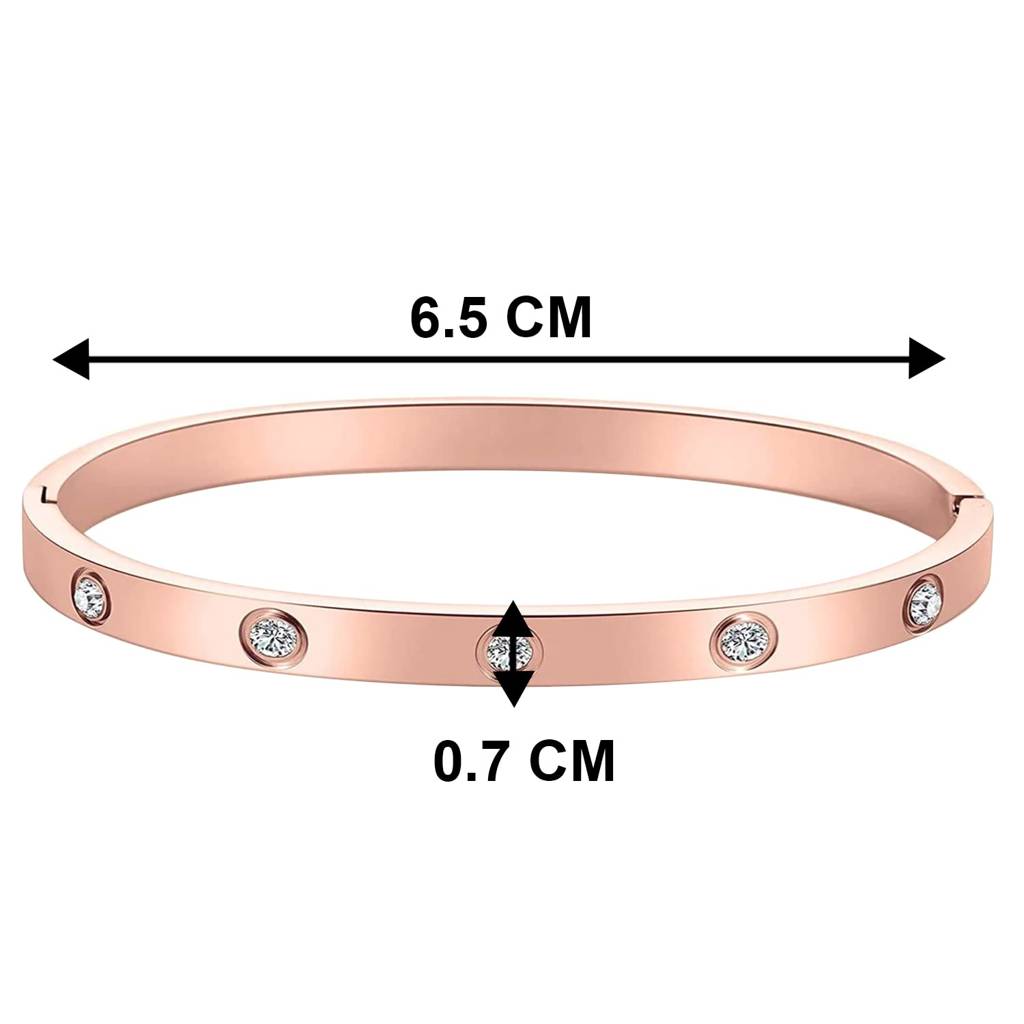 Rose Gold Plated Cubic Zirconia Studded Bangle Bracelet Fashion Stylish Pattern Jewellery For Women & Girls : PX9B142C