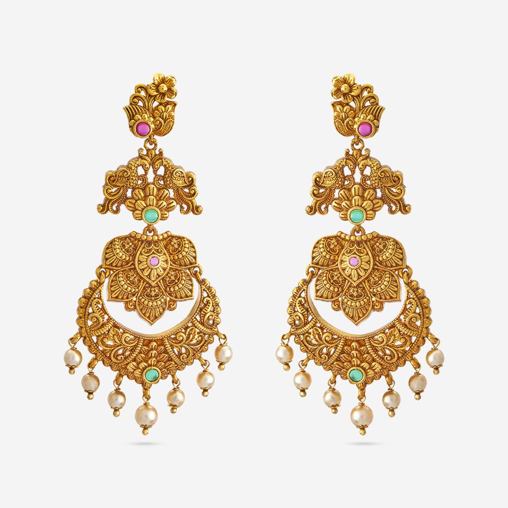 Ruby-Green Gold-Plated Ethnic Antique Drops-442832 : 442832