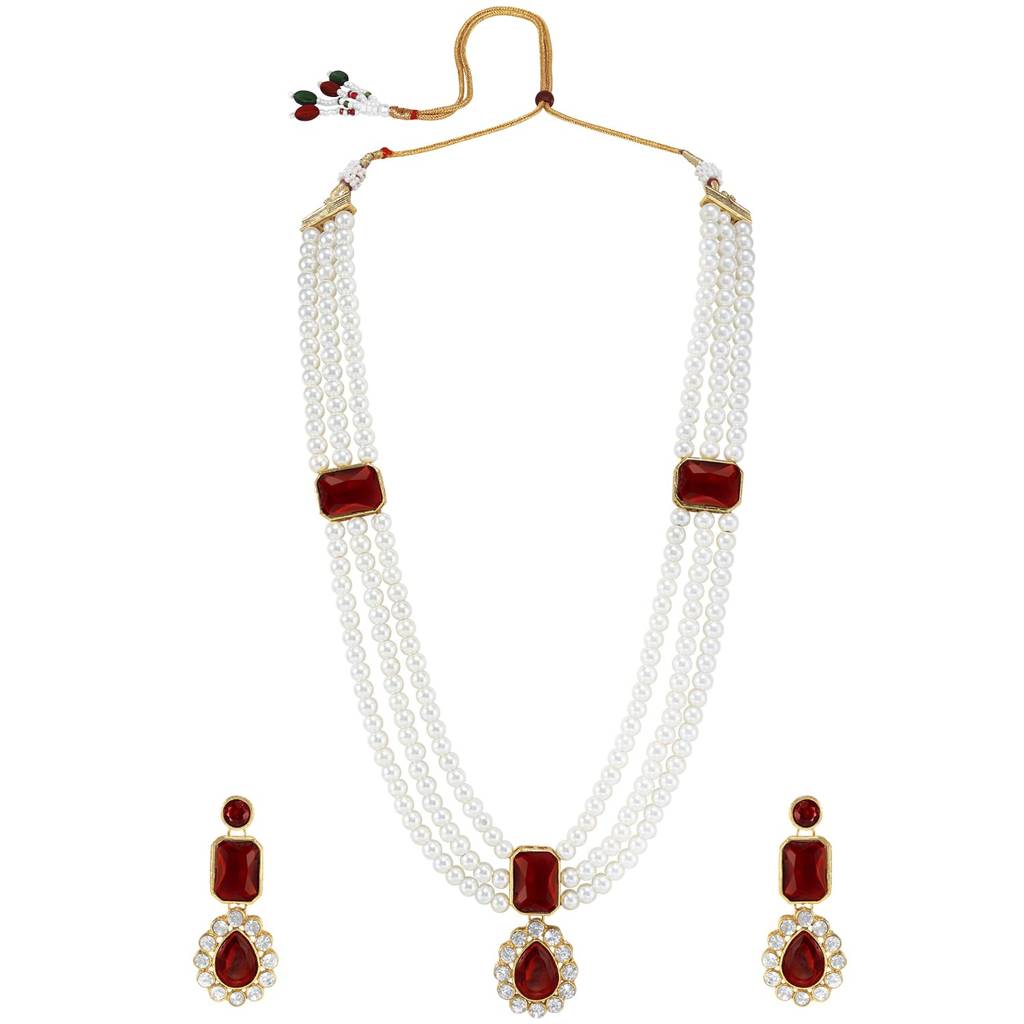 Gold Plated Kundan Long Necklace Earring Indian Traditional Jewellery Set Gift For Women Girls-Pf24N34 : PF24N34M