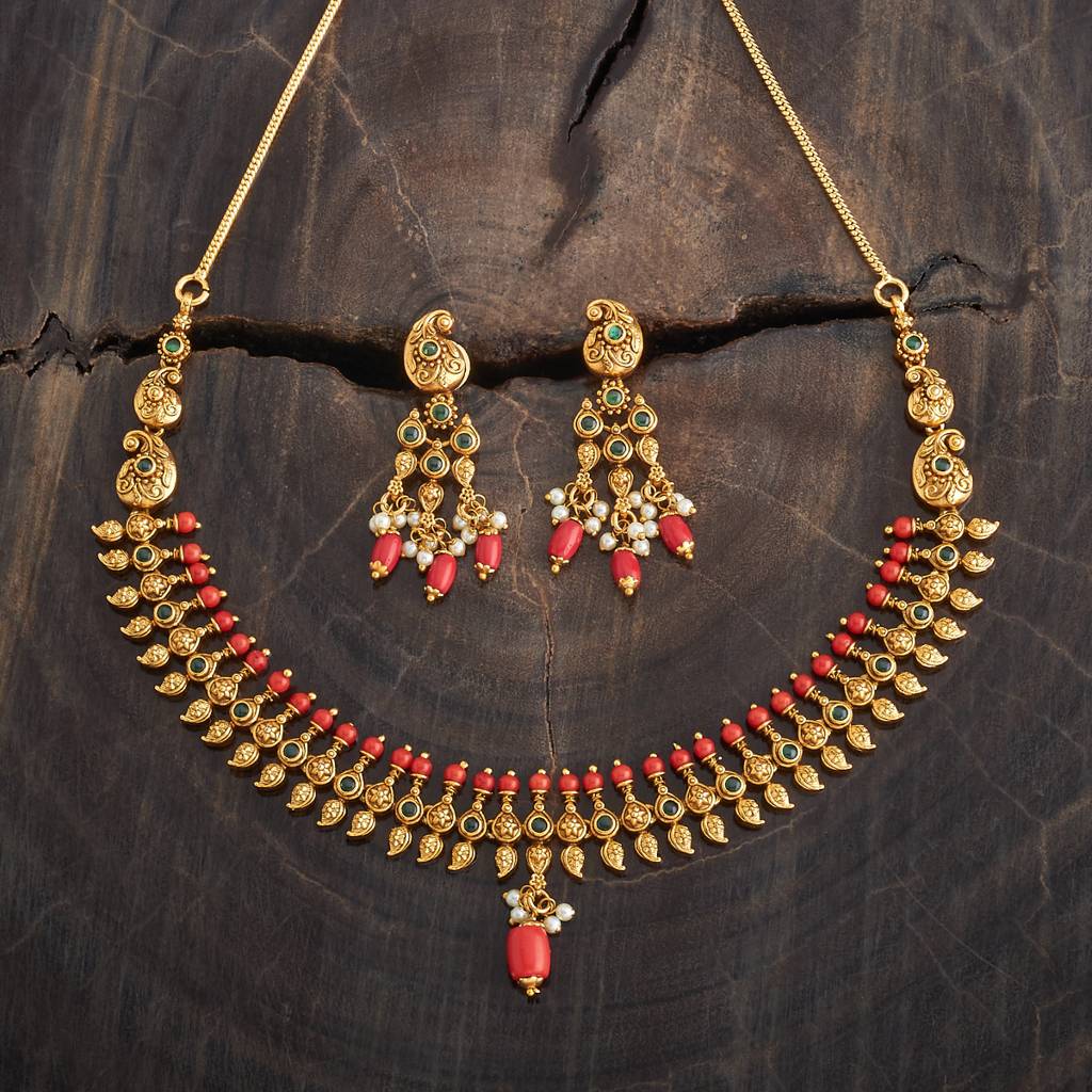 Kushal'S Fashion Jewellery Gold-Plated Ethnic Antique Jewellery Set -181359 : 433483