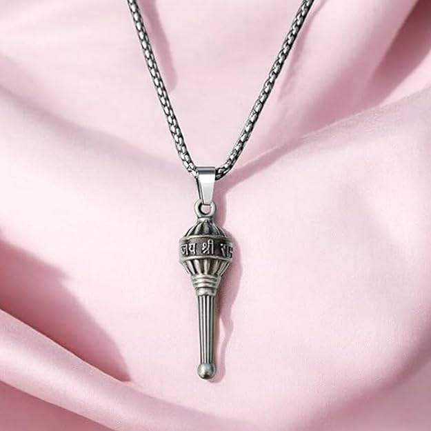 Gehena By Estele Powerful Gada (Mace) Pendant Necklace For Men & Women: Oxidized Silver Plated Spiritual : OSAK047-IROXPENDANT