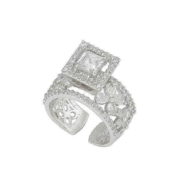 Silver Finish Cz Finger Ring For Women | Princess-Cut Stone | Adjustable Band : OSAK001-IRWERING