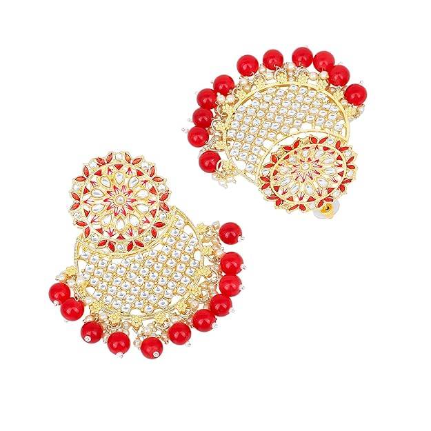 Estele Gold Plated Fascinating Gehena Drop Earrings With Ruby Beads For Girls & Women : PJ-011-IGRBER