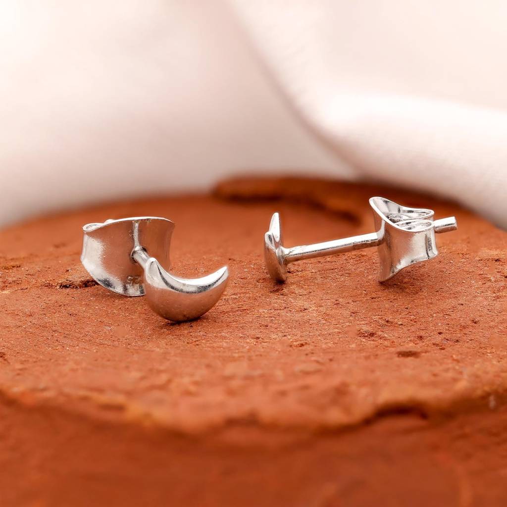 925 Silver Crescent Moon Stud Earrings Â Dainty Half Moon Celestial Jewelry : SE_000637