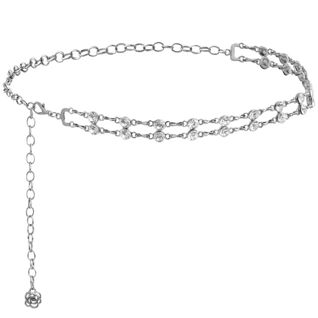 Cubic Zirconia Studded Dress Belly Chain Adjustable Waist Chain Fancy Kamarbandh Belt For Women-Px8Bch004 : PX8BCH004S