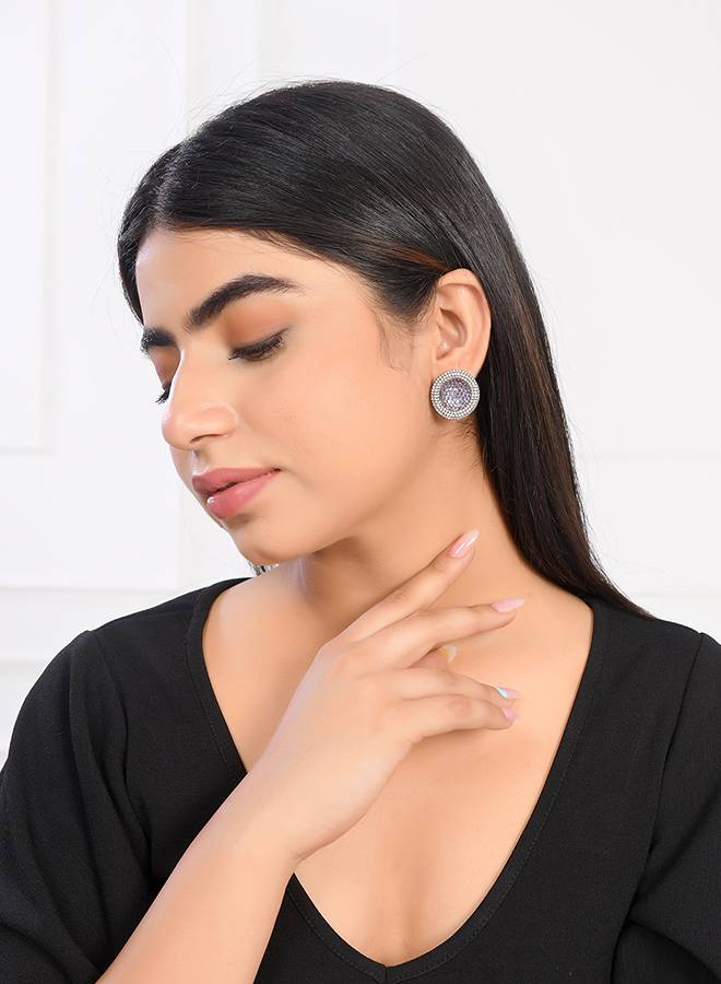 Sparkling Elegance Purple And White Round Cut Cz Earrings : 8905124522815