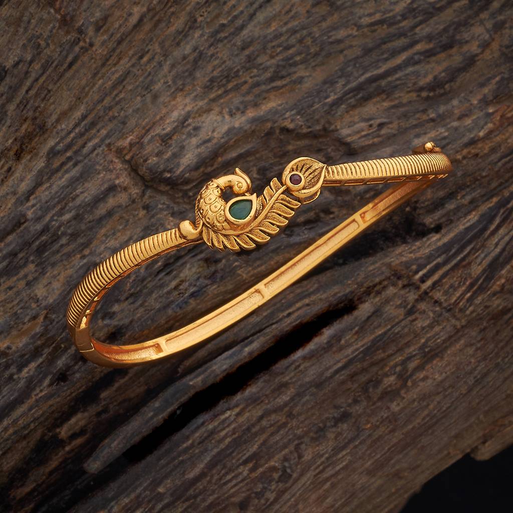 Kushal'S Fashion Jewellery Ruby-Green Gold-Plated Ethnic Antique Kada-180554 : 431505