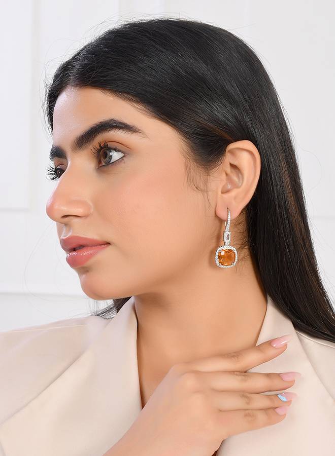 Sparkling Elegance Red Square Cut Cz Earrings : 8905124529388