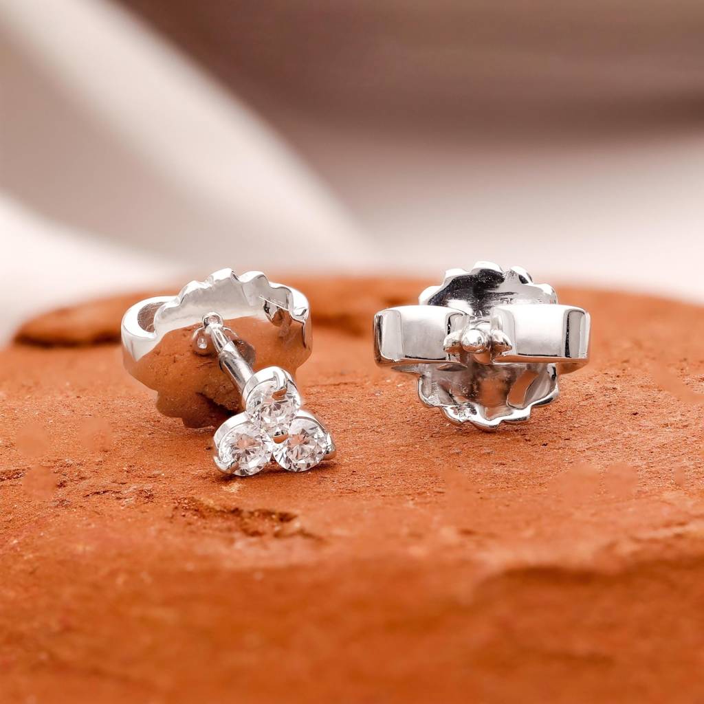 925 Silver Three Stone Cluster Stud Earrings Â Dainty Sparkly Floral Jewelry : SE_000629