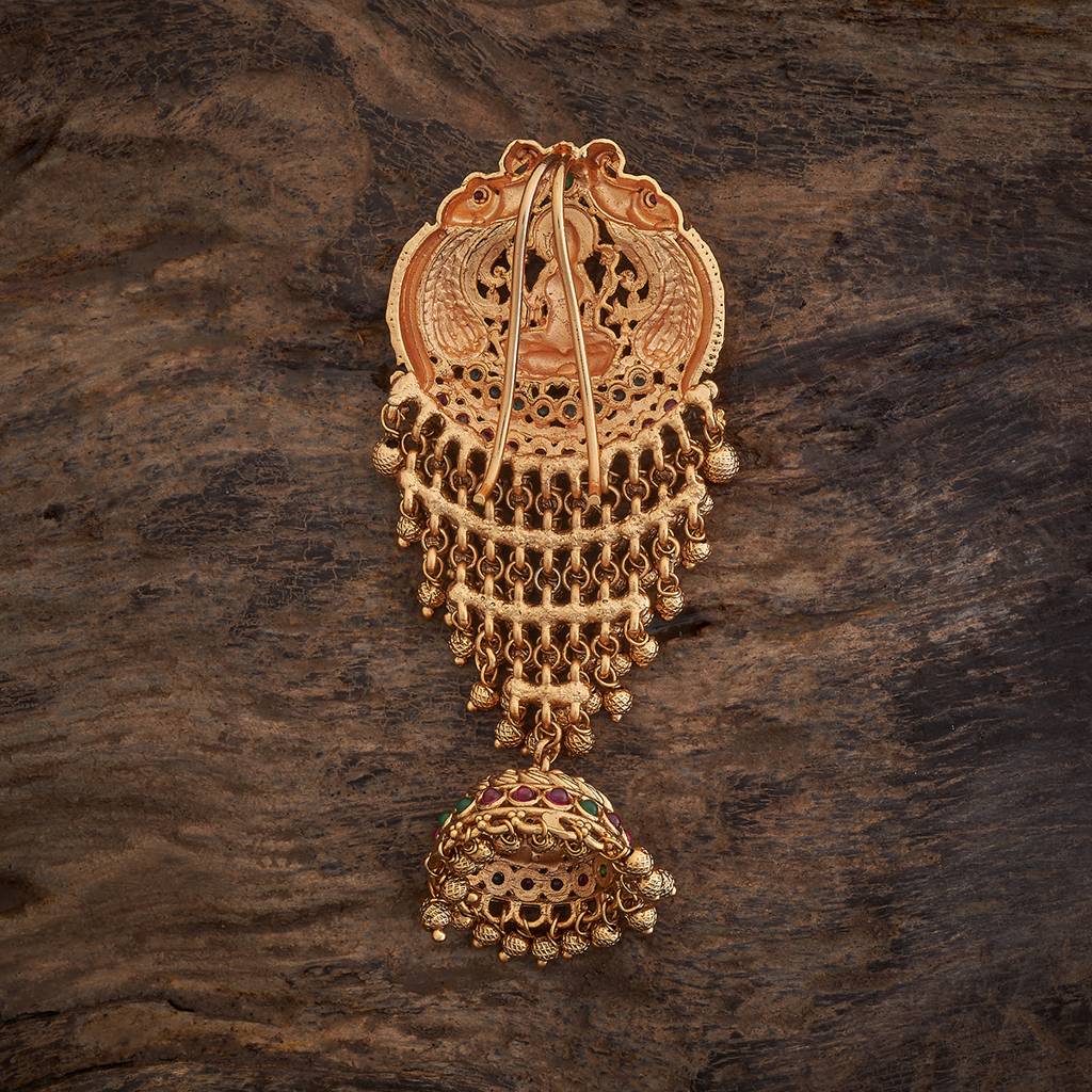Ruby-Green Gold-Plated Ethnic Antique Hair Brooch  -422700 : 422700