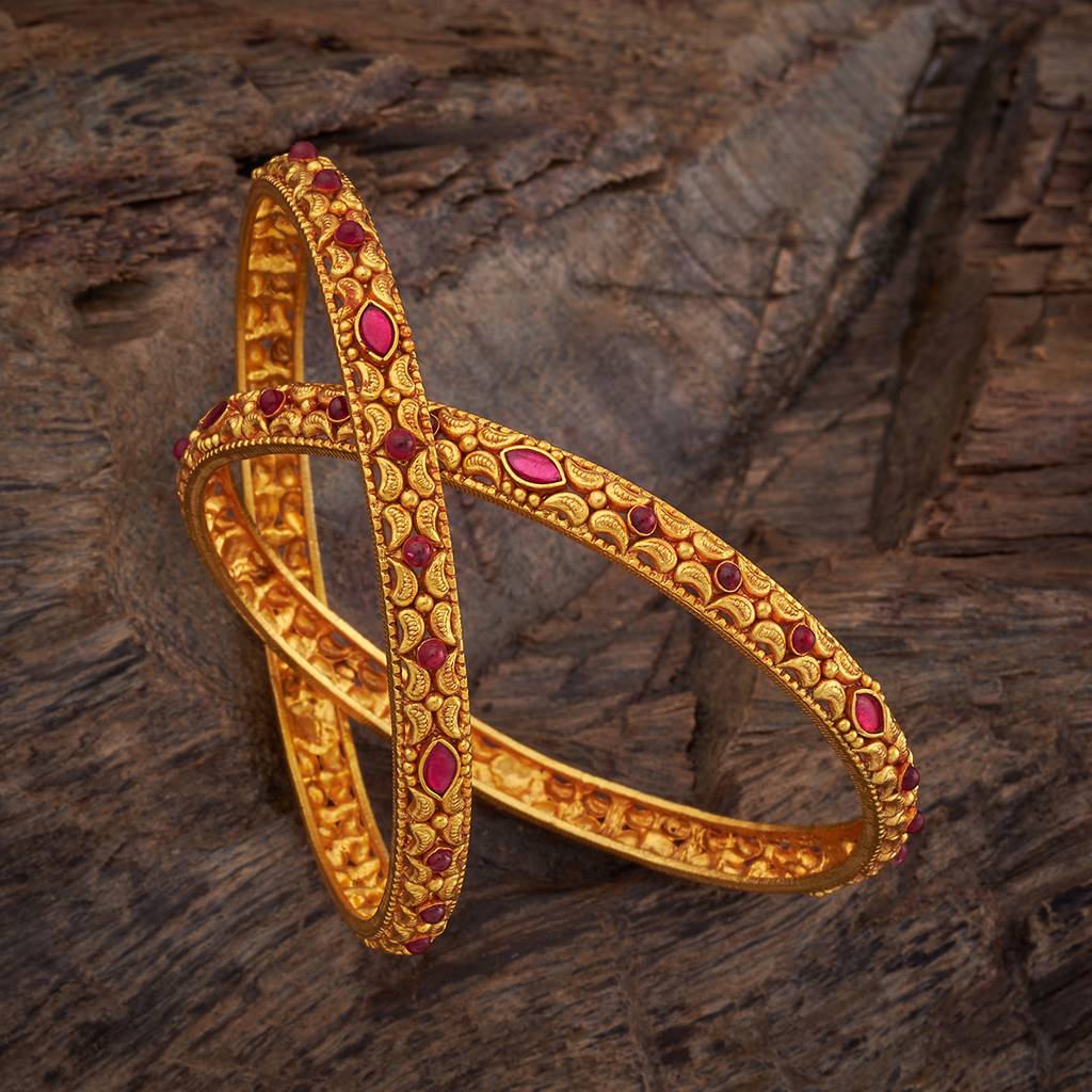 Kushal'S Fashion Jewellery Gold-Plated Ethnic 92.5 Pure Silver Temple Bangles-177416 : 425469