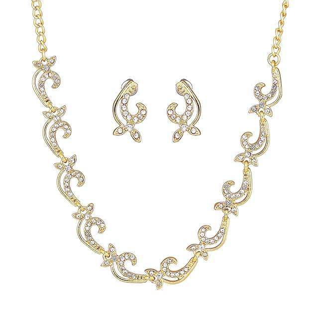 Elegant Gold Finish Necklace Set | Sparkling Crystal Jewelry With Earrings : 50500048-IGNKER