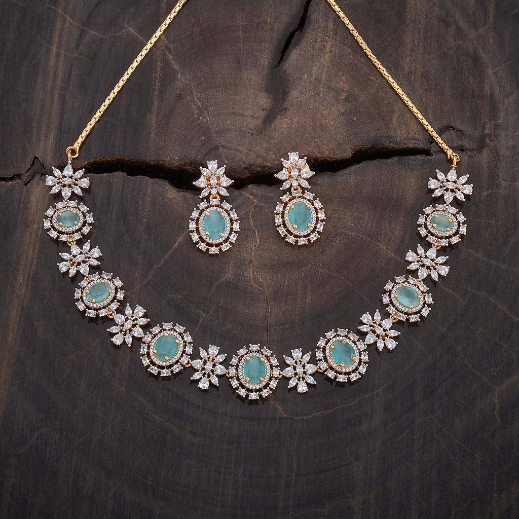 Kushal'S Fashion Jewellery Rhodium-Plated Ruby & Cubic Zirconia Studded Jewellery Set-177108 : 424547