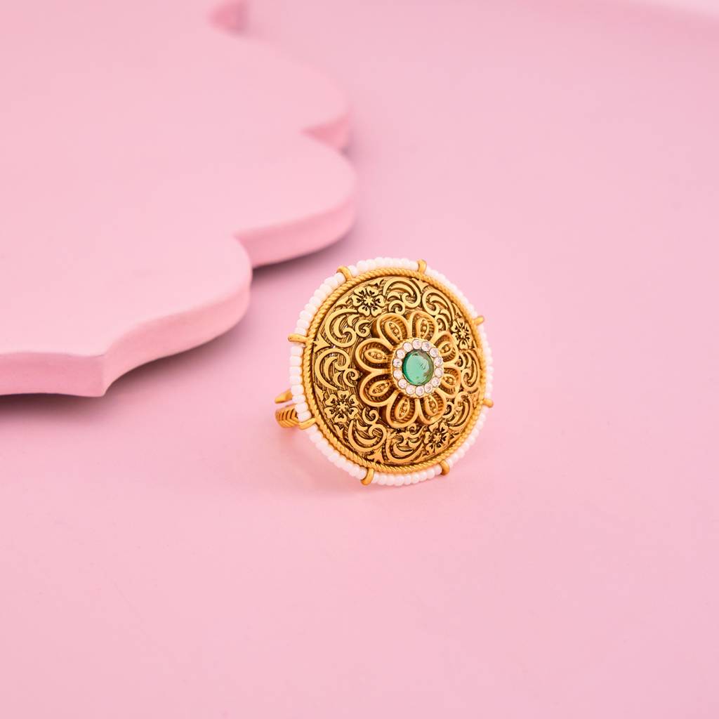 Gold-Plated Ethnic Antique Finger Ring - 455802 : 455803