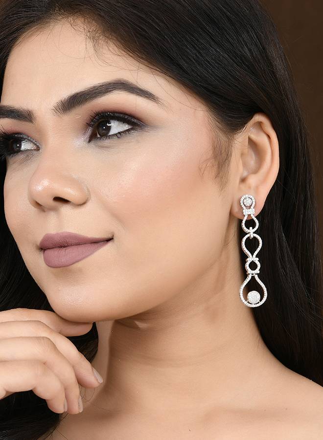 Sparkling Elegance Glamorous Loops American Diamond Long Dangler Earrings : 8905124528541