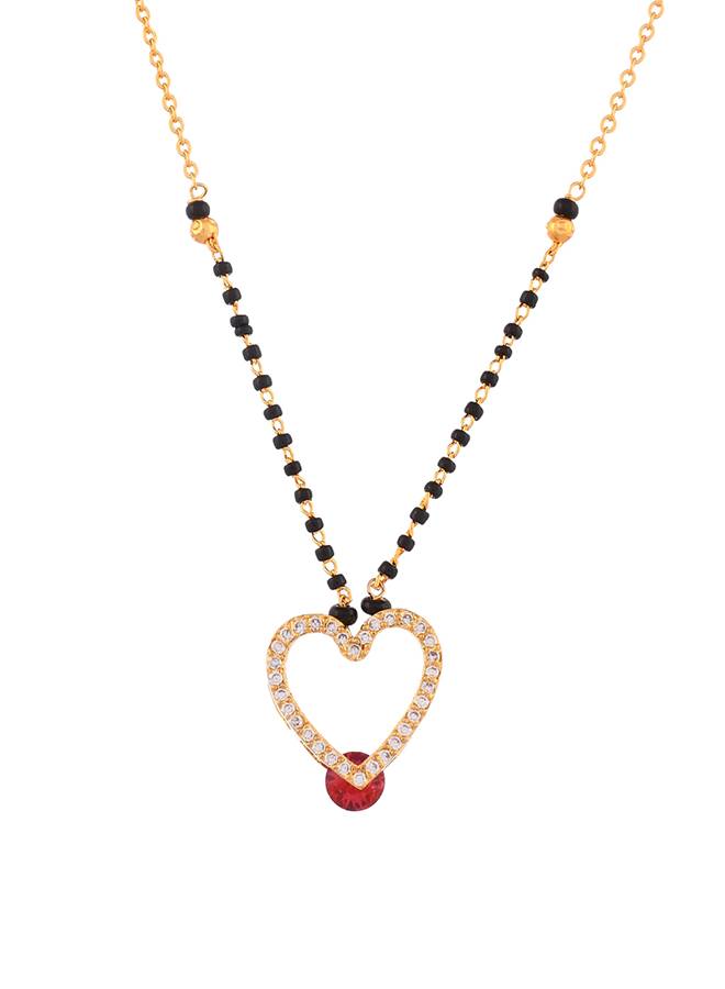 Sparkling Elegance Black Beads Heart Zirconia Gems Mangalsutra : 8905124522440