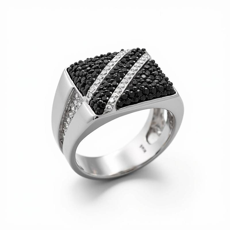 Moissanite Triple-Stripe Signet Ring For Men'S : TGDMR-16-R-23