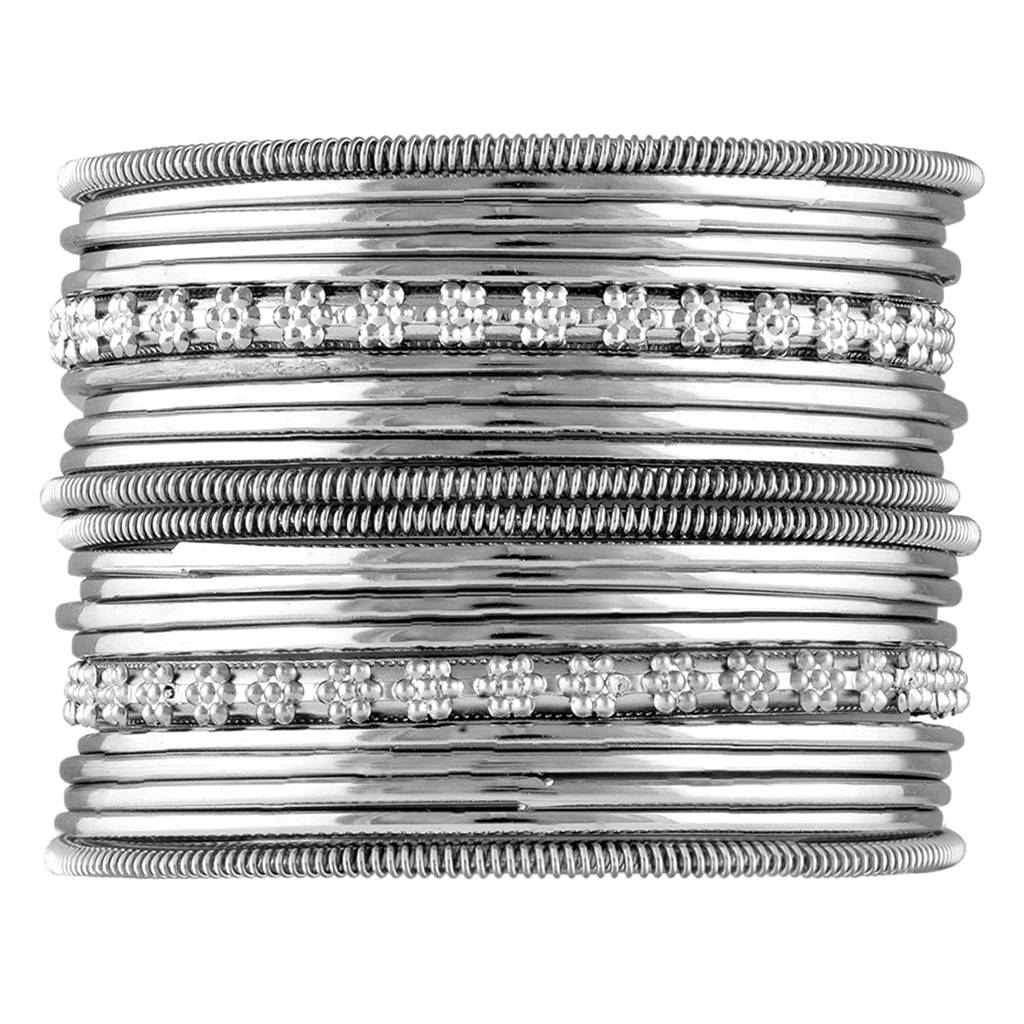 Traditional Antique Look Oxidised Silver Plated Bangle Set Navratri Gift For Women Girls (Set Of 1) : PF34B1867S-S1-6