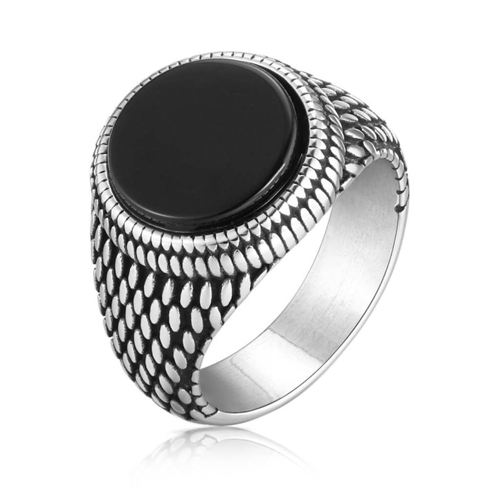 Silver Plated Black Stone Studded Finger Ring Stylish Fashion Jewellery Gift For Men & Boys (Us-9) : PX9R90-9